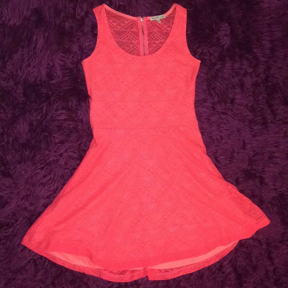 Bright Pink Lace Pattern Tank Dress